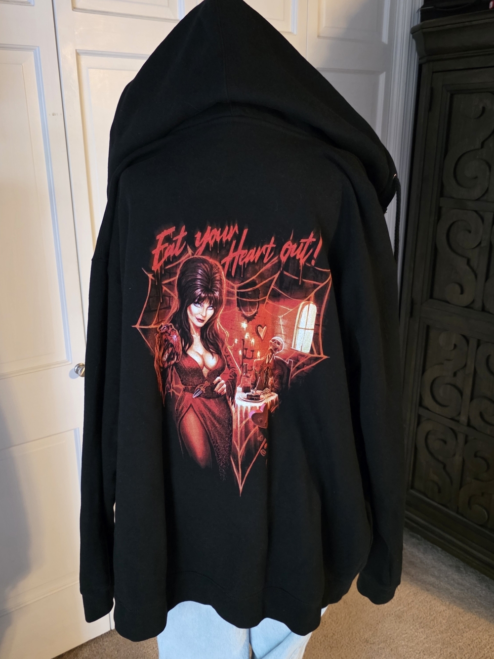 Elvira “Eat Your Heart Out” Zip Hoodie Goth Horror Graphic XL Cavity Colors